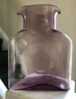 Blenko Glass Water Bottle Purple Carafe Pitcher Double Spout 8”