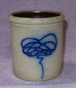 1997 Red Wing Pottery Salt Glazed Stoneware Mini Crock Cobalt Rib Cage By Mw