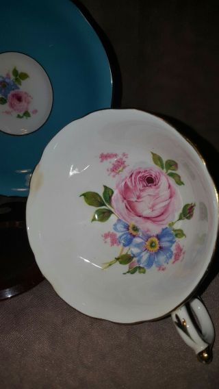 PARAGON Porcelain Tea Cup & Saucer Aqua Blue with Rose.  Double Warrant England 4