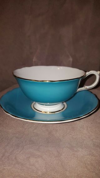 PARAGON Porcelain Tea Cup & Saucer Aqua Blue with Rose.  Double Warrant England 6