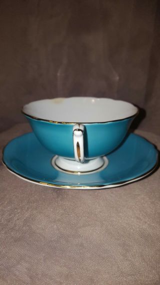 PARAGON Porcelain Tea Cup & Saucer Aqua Blue with Rose.  Double Warrant England 7