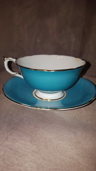 PARAGON Porcelain Tea Cup & Saucer Aqua Blue with Rose.  Double Warrant England 8