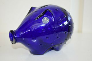 Danish Blue Glass Piggy Bank Labelled Kh.  Keramik