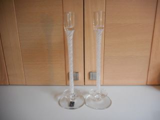 Langham Glass Tall Opaque White Twist Stem Glass Candlesticks
