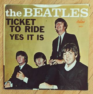Vintage The Beatles 45 Rpm Record Sleeve Capitol 5407 Ticket To Ride Yes It Is