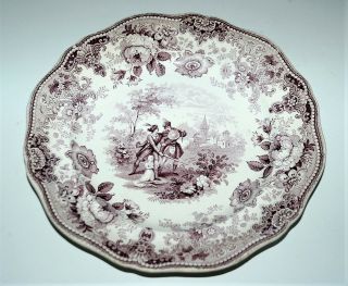 1835 Scotts Illust.  Historical Staffordshire 9” Davenport Purple Mulberry Plate