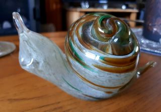 Langham Glass Snail Greens And Browns Paperweight Ornament