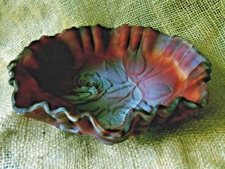 Imperial Glass Open Rose Pattern Satin Red and White Slag Bowl Ruffled Edge 9 