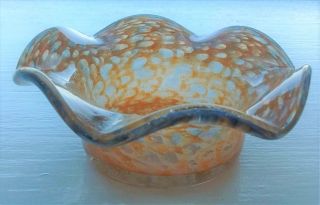 Vasart Orange Glass Bowl (b021) With Six Waves Unsigned 9.  5 Cm Diam / 4 Cm High