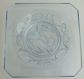 Bagley Art Deco - Blue Depression Glass Plate - Fish Design