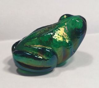 Robert Held Art Glass Frog Green Paperweight Iridescent Signed W/ Label Canada