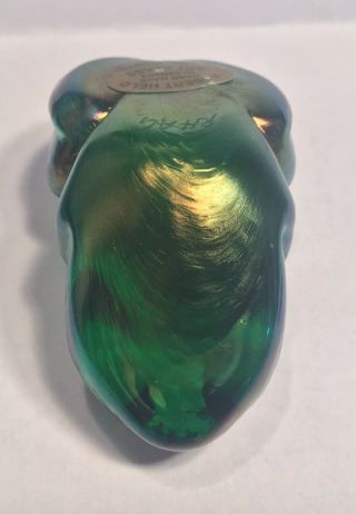 Robert Held Art Glass FROG Green Paperweight Iridescent Signed w/ Label Canada 4