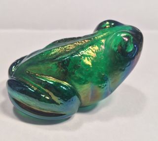 Robert Held Art Glass FROG Green Paperweight Iridescent Signed w/ Label Canada 5