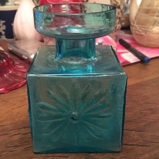 Dartington Glass Kingfisher Blue Marguerite Daisy Candle Holder Vase F.  Thrower