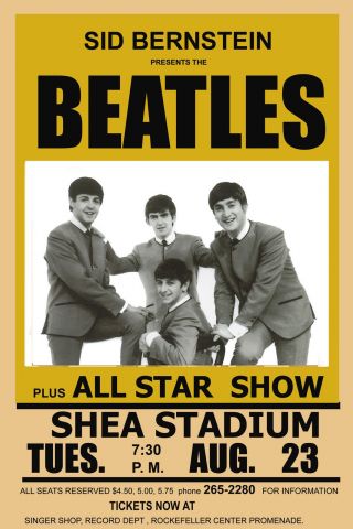 The Beatles At Shea Stadium Concert Poster 1966 2nd Printing