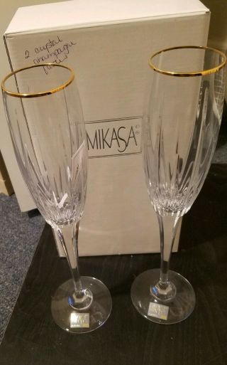 2per Mikasa Crystal Golden Lights Champagne Flute 10 5/8 " With Tags