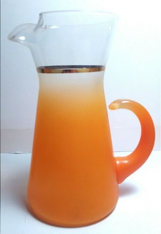 Vintage West Virginia Glass Frosted Orange Juice Pitcher with 6 Juice Glasses 2