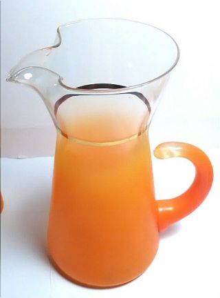 Vintage West Virginia Glass Frosted Orange Juice Pitcher with 6 Juice Glasses 3