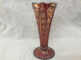 Imperial Red Carnival Glass Hobstar Footed 8 " Vase Vintage