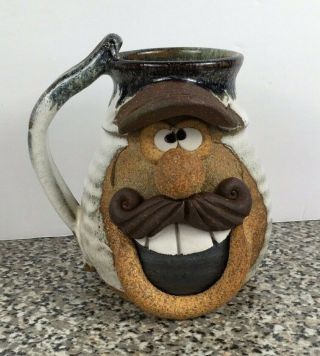 Robert Eakin Handmade Funny Face Moustache Pottery Stoneware 3d Mug Cup Art