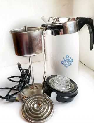 Vintage Corning Ware Blue Cornflower 10 Cup Stove Top Percolator Coffee Pot Cord