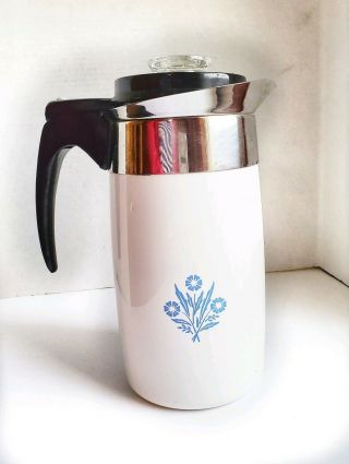 Vintage Corning Ware Blue Cornflower 10 Cup Stove Top Percolator Coffee Pot Cord 2