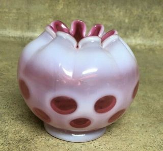 Fenton White And Pink Opalescent Cranberry Coin Dot Thumbprint Glass Vase