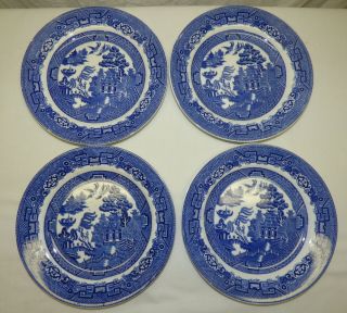 Set Of 4 Vtg Antique Allertons Blue Willow 9 " Lunch Dinner Plates England