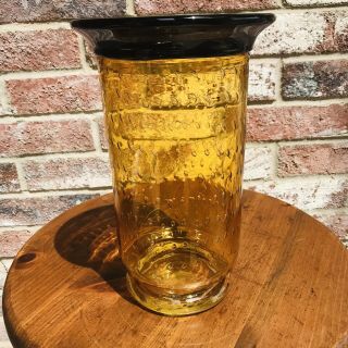 Murano Style Mid Century Art Glass Vase Controlled Bubble Amber 11.  5”