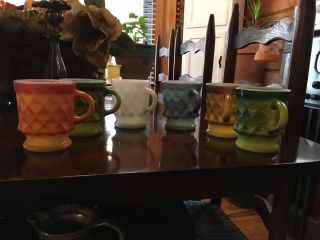 6 Vintage Fire King Kimberly Coffee Mugs Cups Colors Anchor Hocking Usa