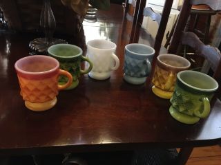 6 Vintage Fire King Kimberly Coffee Mugs Cups Colors Anchor Hocking USA 2