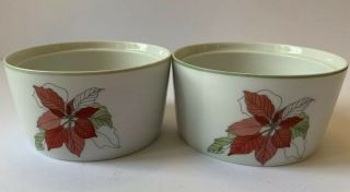 Set Of 2 Block Spal Poinsettia Cereal Bowls Watercolors Christmas China