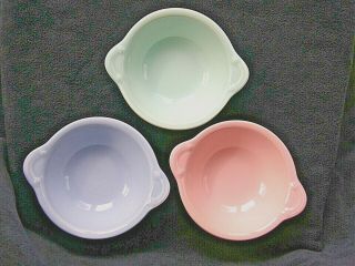Set Of 3 Luray Pastels Bowls Lug Handled Pink/blue/green Taylor Smith Taylor Vtg