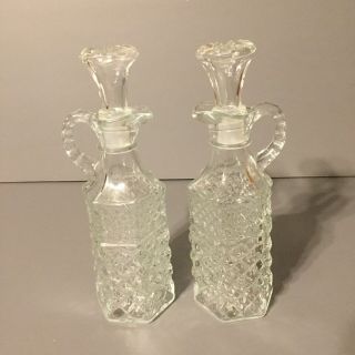 Vintage Clear Glass Set Of 2 Vinegar & Oil Cruet Bottles