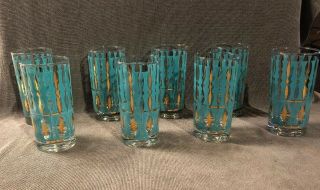 8 - Vintage Turquoise And Gold Drinking Glasses Tumblers.  2sets Avail.