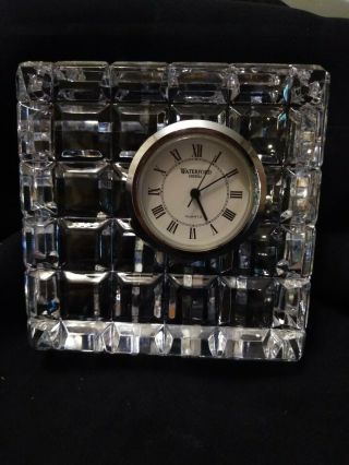 Vintage Waterford Crystal Square Cubes Pattern Desk Table Mantel Quartz Clock