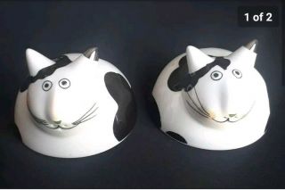 Villeroy & Boch Mod Cat Salt & Pepper Shakers Black & White W Silver Ear