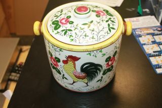 Vintage Ucagco Py Rooster And Roses Ice Bucket/ Cookie Jar/ Biscut Container