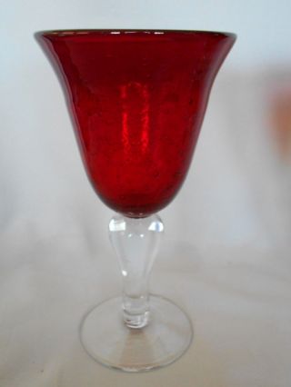 Collectible Large 8 1/4 " Ruby Red Amberina Blown Bubble Glass Water Goblet