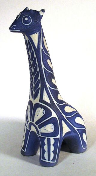 1970s Scarce Vintage Pablo Zabal Chile Blue Zoo Giraffe Pottery Figurine