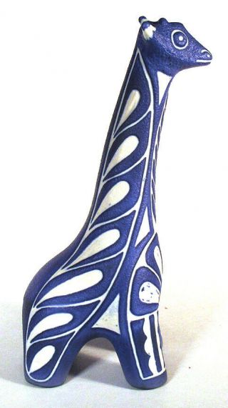 1970s Scarce Vintage PABLO ZABAL Chile Blue Zoo GIRAFFE Pottery Figurine 2