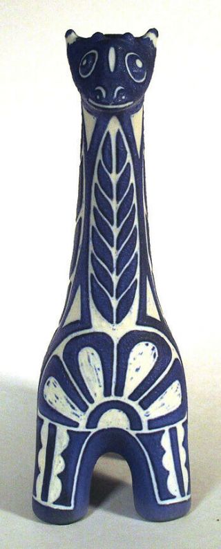 1970s Scarce Vintage PABLO ZABAL Chile Blue Zoo GIRAFFE Pottery Figurine 3