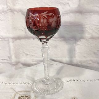Nachtmann Traube Cordial Cranberry Ruby Red Cut To Clear Crystal Drinking Glass
