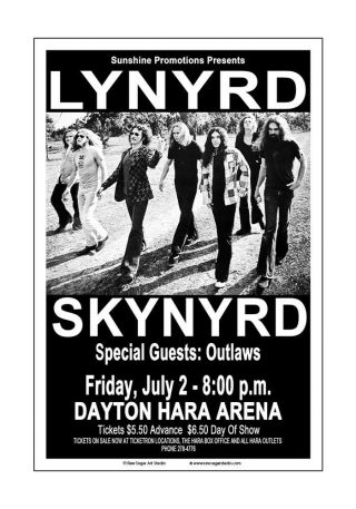 Lynyrd Skynyrd 1976 Dayton Concert Poster
