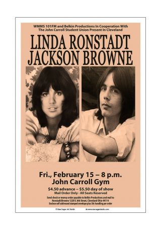 Linda Ronstadt / Jackson Browne 1974 Cleveland Concert Poster