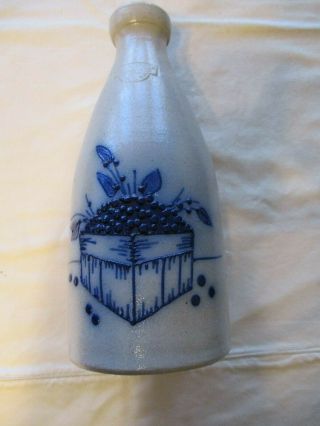 Rare Vintage Salmon Falls Milk Jug Salt Glazed Pottery With Blueberry Basket