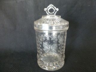 Antique Butterfly With Spray Early American Pattern Glass Marmalade Jar Higbee