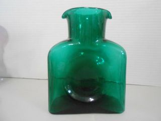 Blenko Forest Green Glass Water Bottle Carafe Double Spout 8” Tall