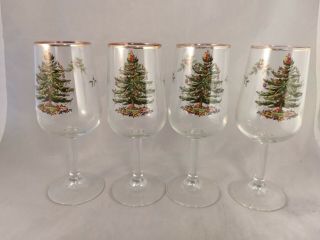 Set Of 4 Spode Christmas Tree 12oz Glassware Goblets Glasses – Narrow Band