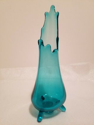 Vintage Aqua Blue L.  E.  Smith Vase Art Glass Mid Century Modern 60 